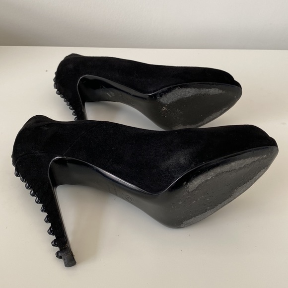 Alexander McQueen suede peep-toe heels with braided leather detail on heel 36/6 - Picture 11 of 16